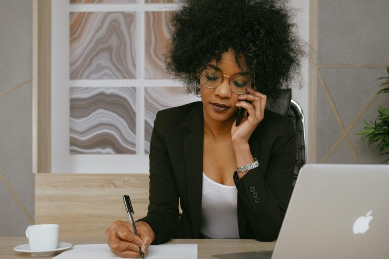 A woman researching the dangers of MCA Renewals.