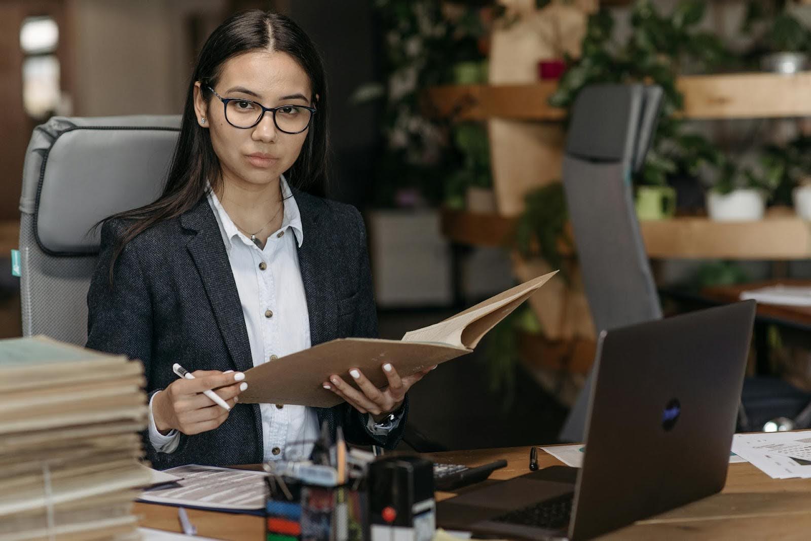 A woman working as a virtual bookkeeper.