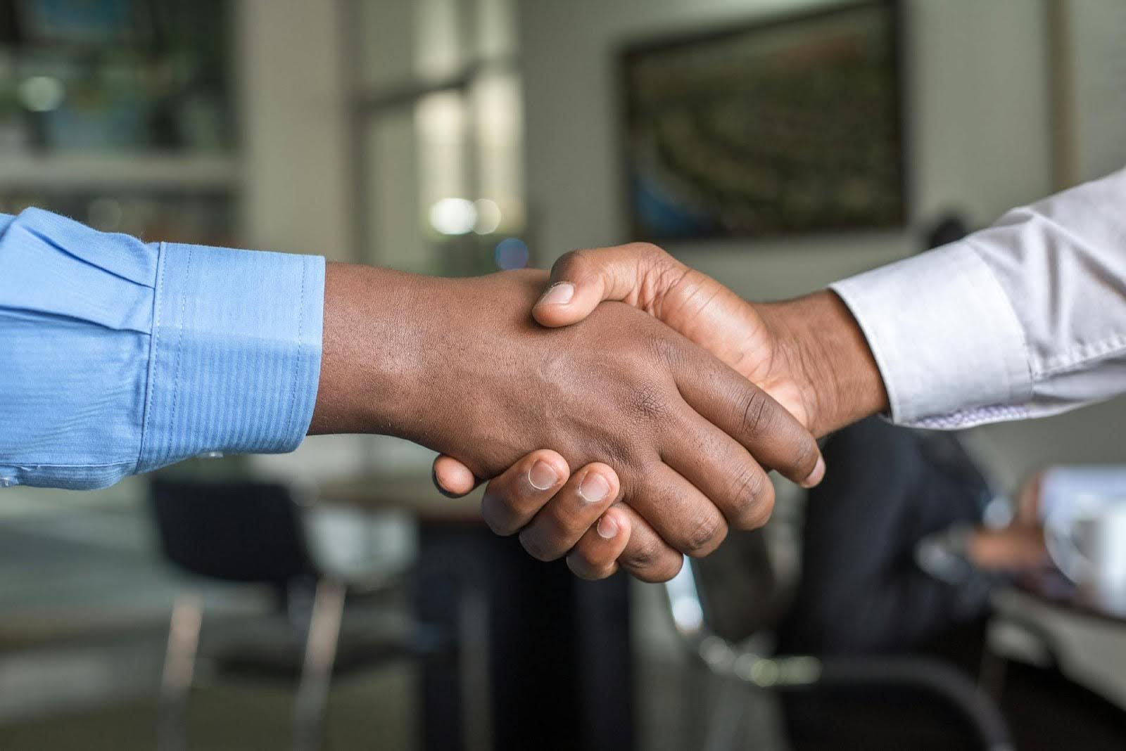 A business handshake.