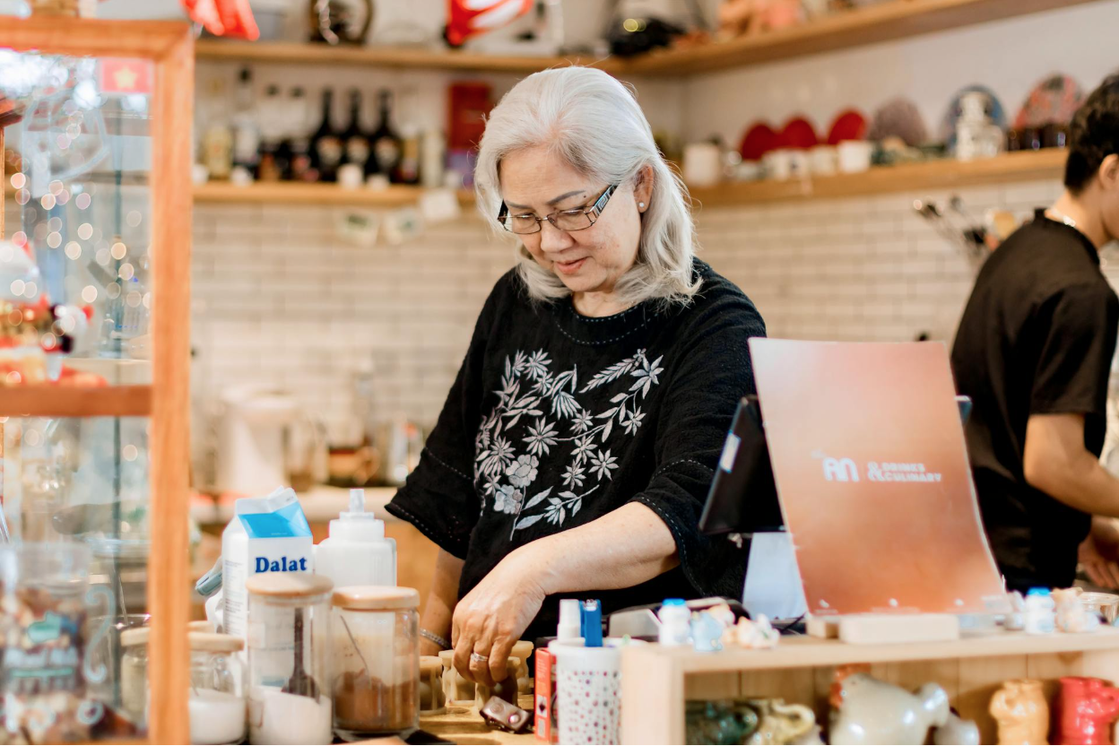 A business owner working in her store.