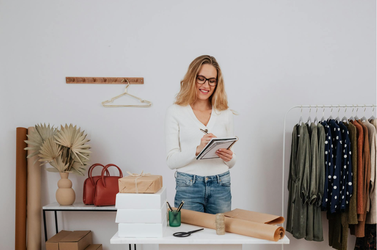 A business owner working in her store.