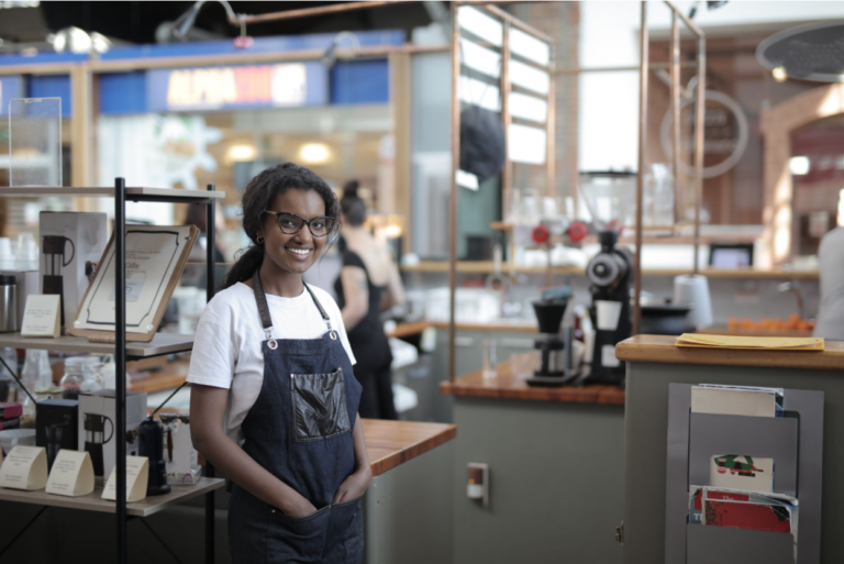 Small business owner in a coffee shop.
