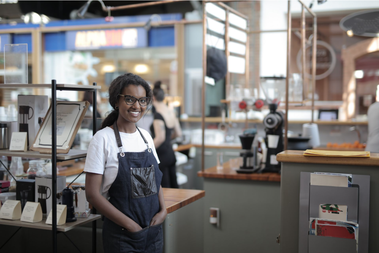 Small business owner in a coffee shop.